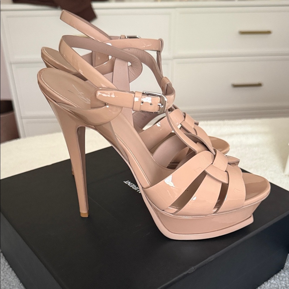 Yves Saint Laurent Blush Strappy Platform Heels